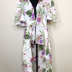 Haute project high low floral kimono